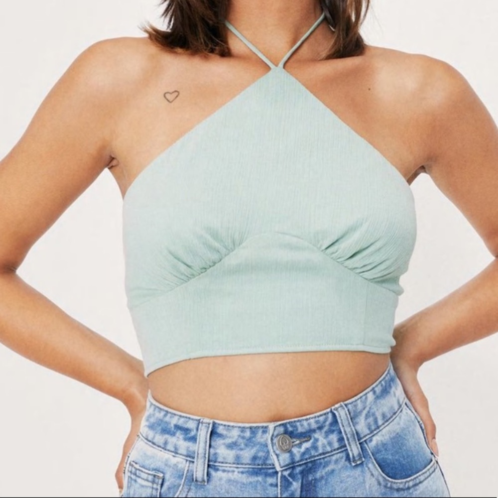Halter Cup Detail Cropped Cami Top